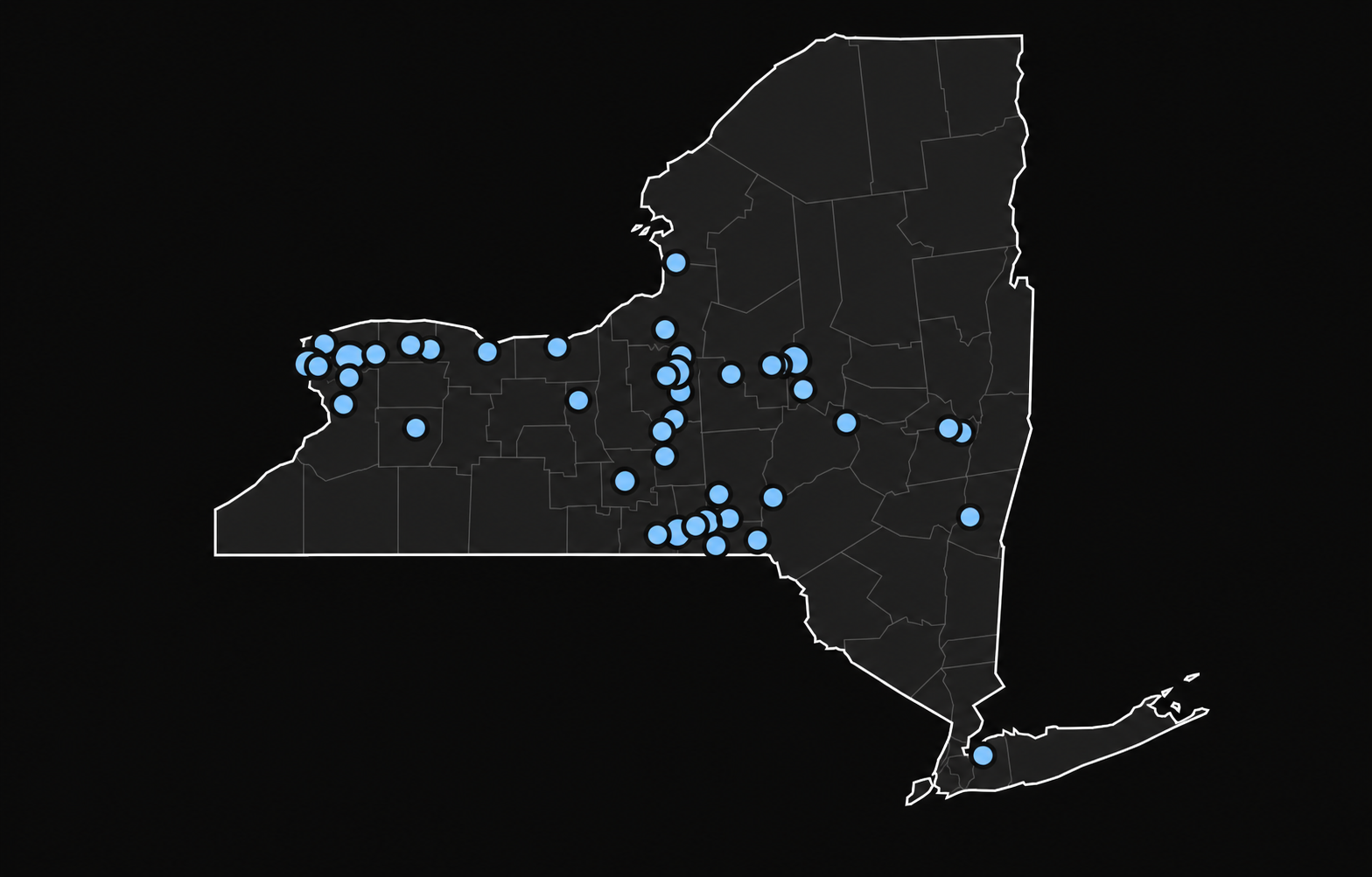 Map of Title Chasers customer locations across New York State